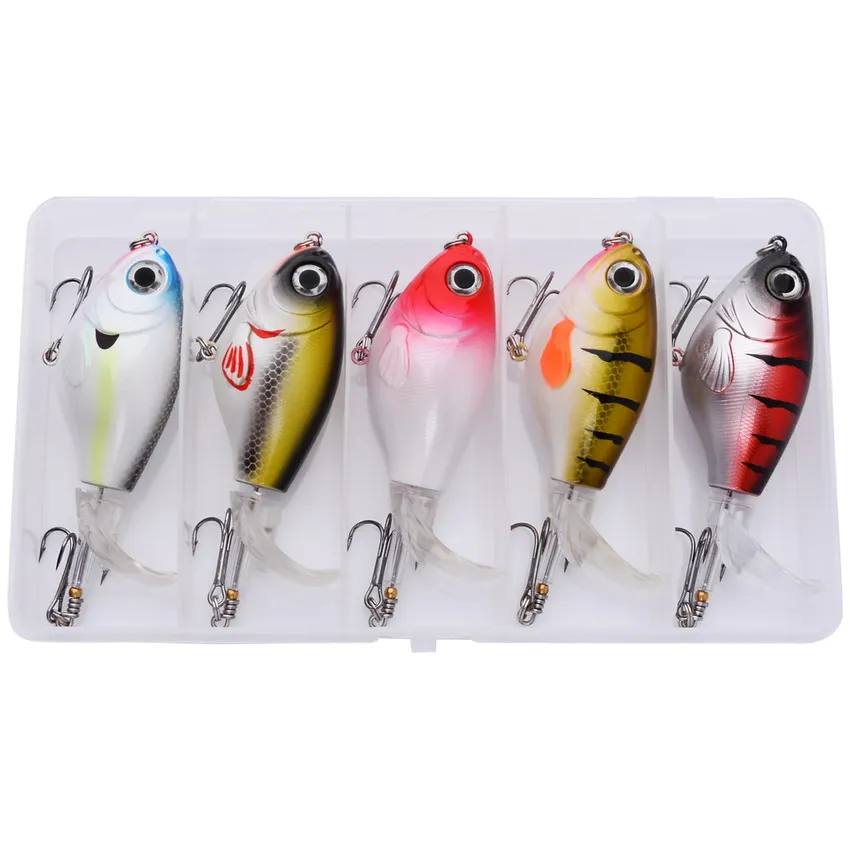 5pcs/box Topwater Fishing Lures 16g Artificial Bait Hard Crankbait Lure Top Water Wobblers Rotating Tail Fishing Tackle