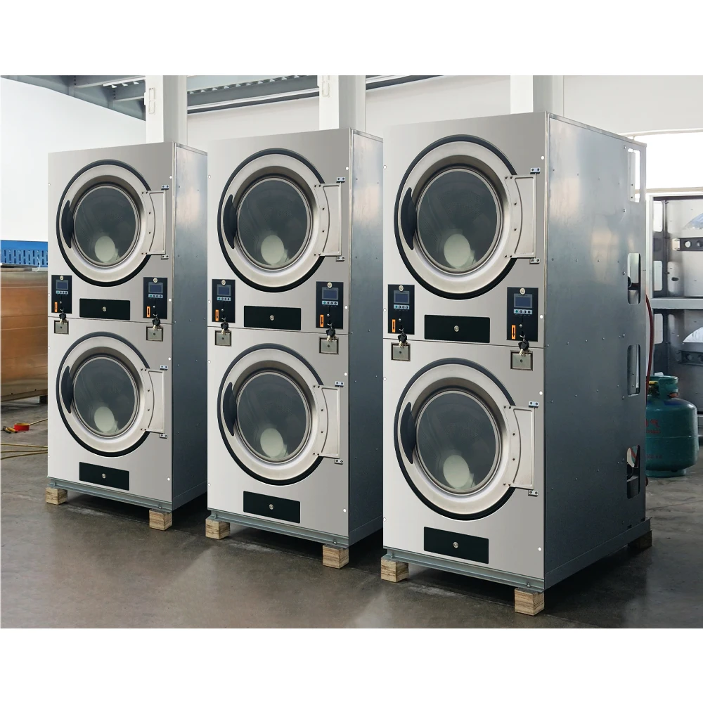 Commercial Coin-Operated Stack Dryer 12kg 15kg 20kg Capacity Electric Stainless Steel Housing Double Dryer Laundry Machine