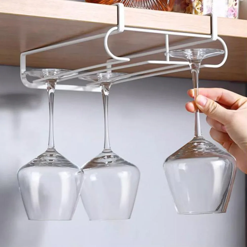 Multifunctional Cabinet Wine Glass Rack Hole-Free Design Under Cabinet Mounting Wine Glass Holder Metal