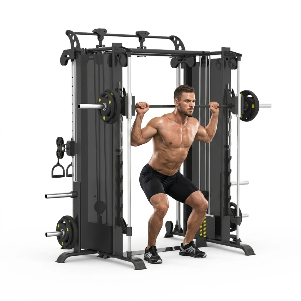 Heavy Duty Commercial Smith Machine with Cable Crossover-Multi Functional Trainer Strength Equipment Full Set for Home Gym Club