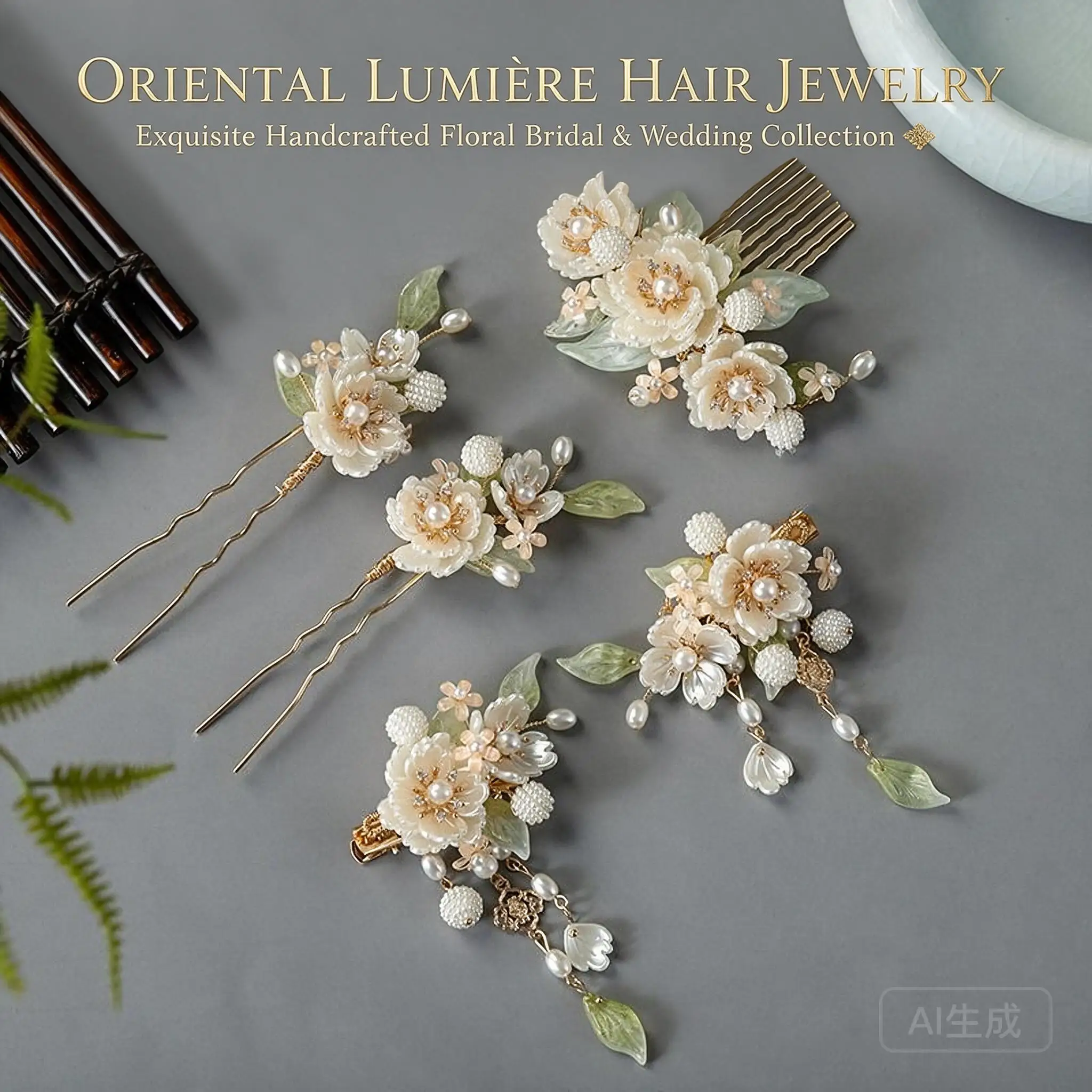 Vintage Chinese Rose Floral Hair Accessories Set Hanfu Cheongsam Pearl Hair Comb Hair Clips Pins For Women Cosplay Wedding