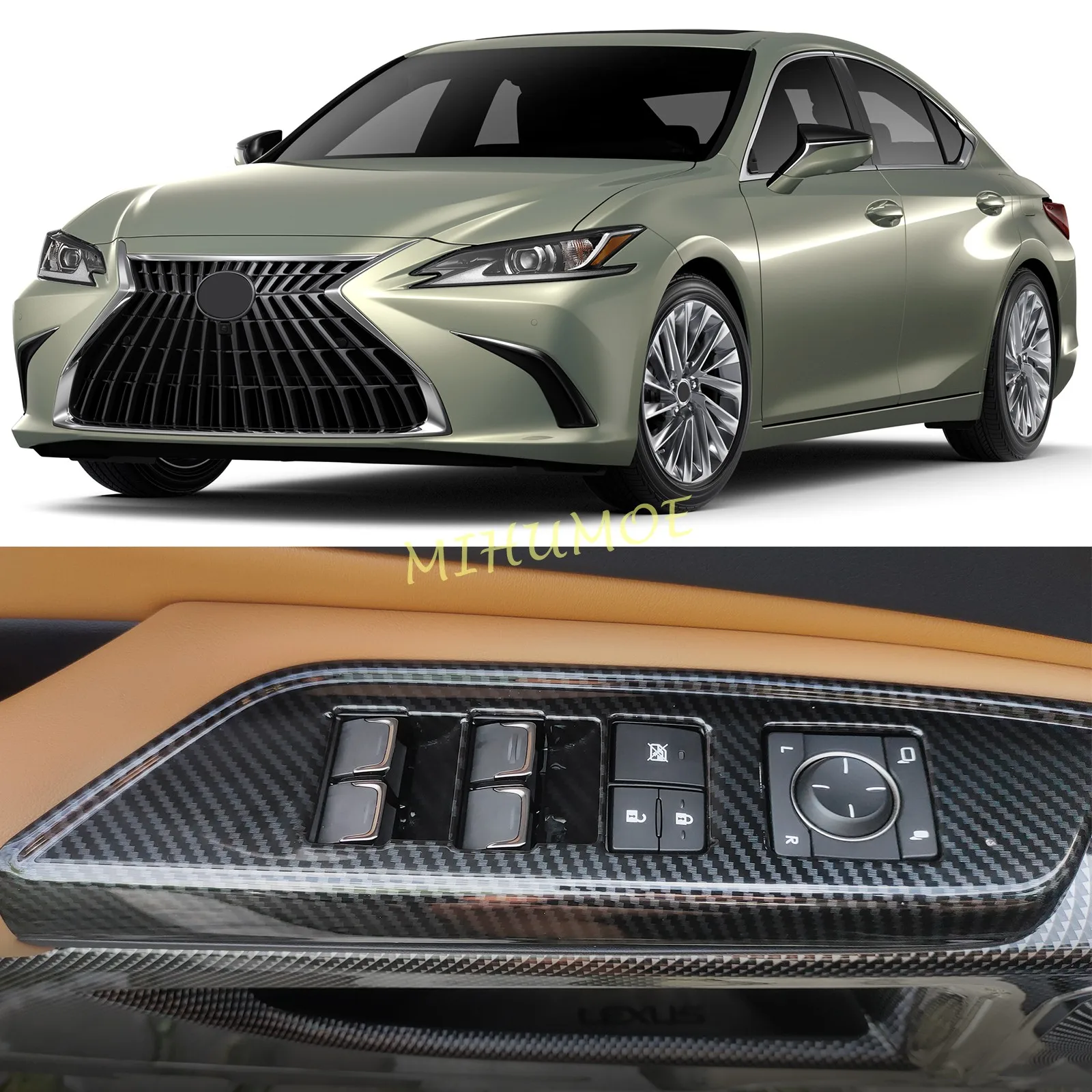 Para lexus es 250 300h 350 2019-2025 interruptor de elevador da janela da porta do carro painel capa guarnição adesivos acessórios interiores fibra de carbono 4 pçs