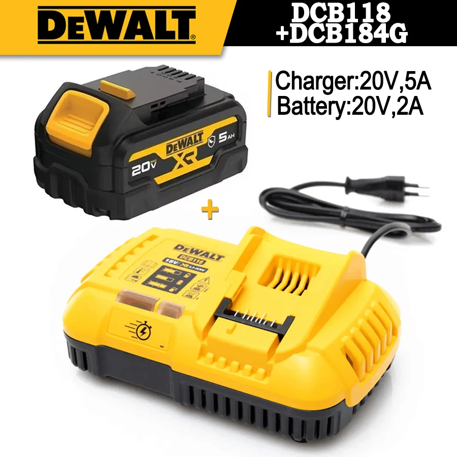 DEWALT DCB118+DCB184G, 8A Lithium-Ion Charger and 20V/2A Battery for Dewalt Power Tools