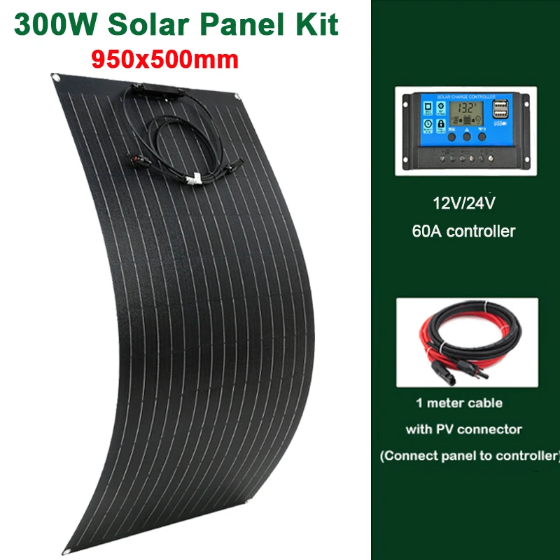 18 V 300 W 600 W flexibles Solarpanel-Set, monokristallines Solarstromzellen-Ladegerät für Outdoor, Camping, Yacht, Wohnmobil, Auto, Wohnmobil, Boot
