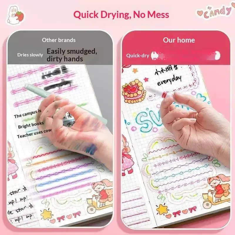 6Pcs/Set Highlighter Pen Line Shaped Color Roller Tip Curve Liner Art Contour Marker Highlighter Journal School Stationery