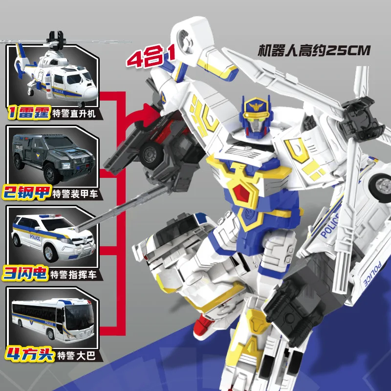 4 in 1 Hello Carbot Transforming Car Robot Toy Joint Movable Special Police Giant Action Figures Toys for Boys Girls Kids Gift
