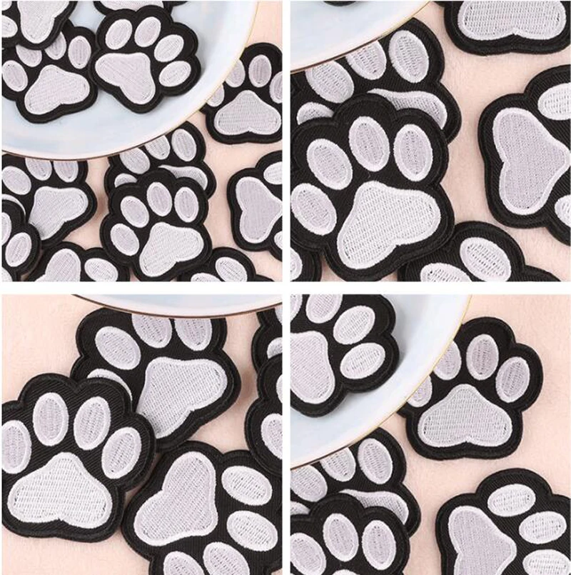 10Pcs Dog Paw Embroidered Patches Iron On Girls Boys Clothes Stickers