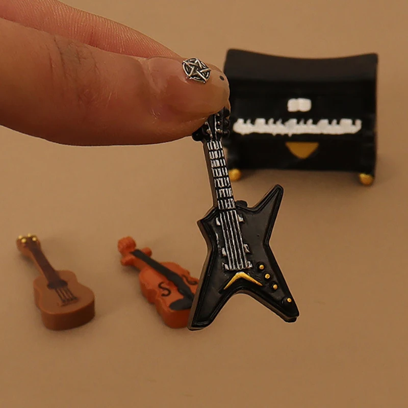 1:12 Dollhouse Miniature Electric Guitar Piano Violin Set Dollhouse Musical Instrument Ornament Dolls House Decor Accessories