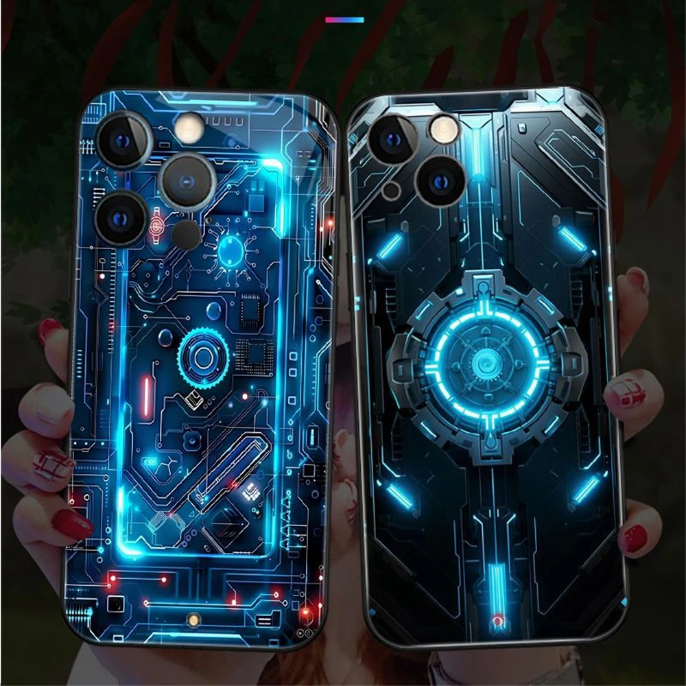 

Чехол для телефона со светодиодной подсветкой и рисунком PCBA, светящийся чехол для iPhone 16 E 15 14 13 12 11 Pro Max X XR Plus