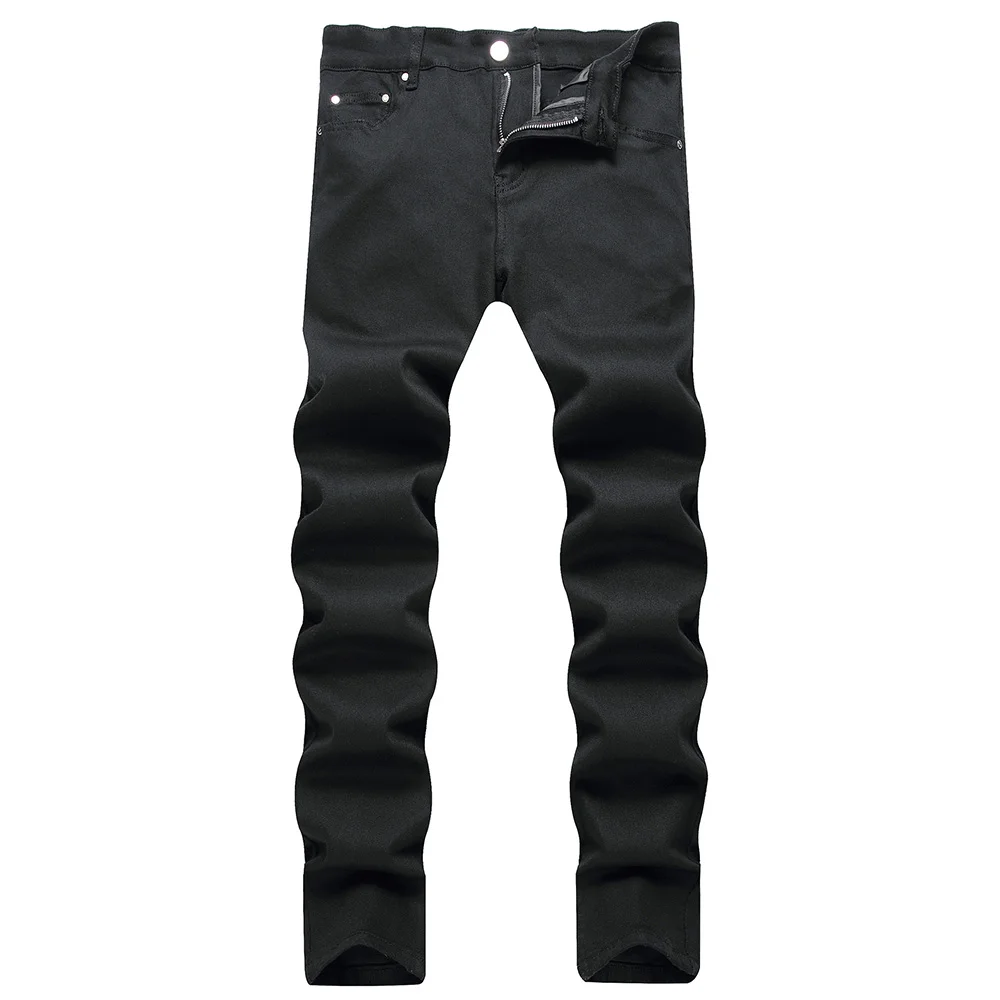 Men Classic Pure Black Jeans All Match Stretch Denim Pants Casual Slim Straight Trousers