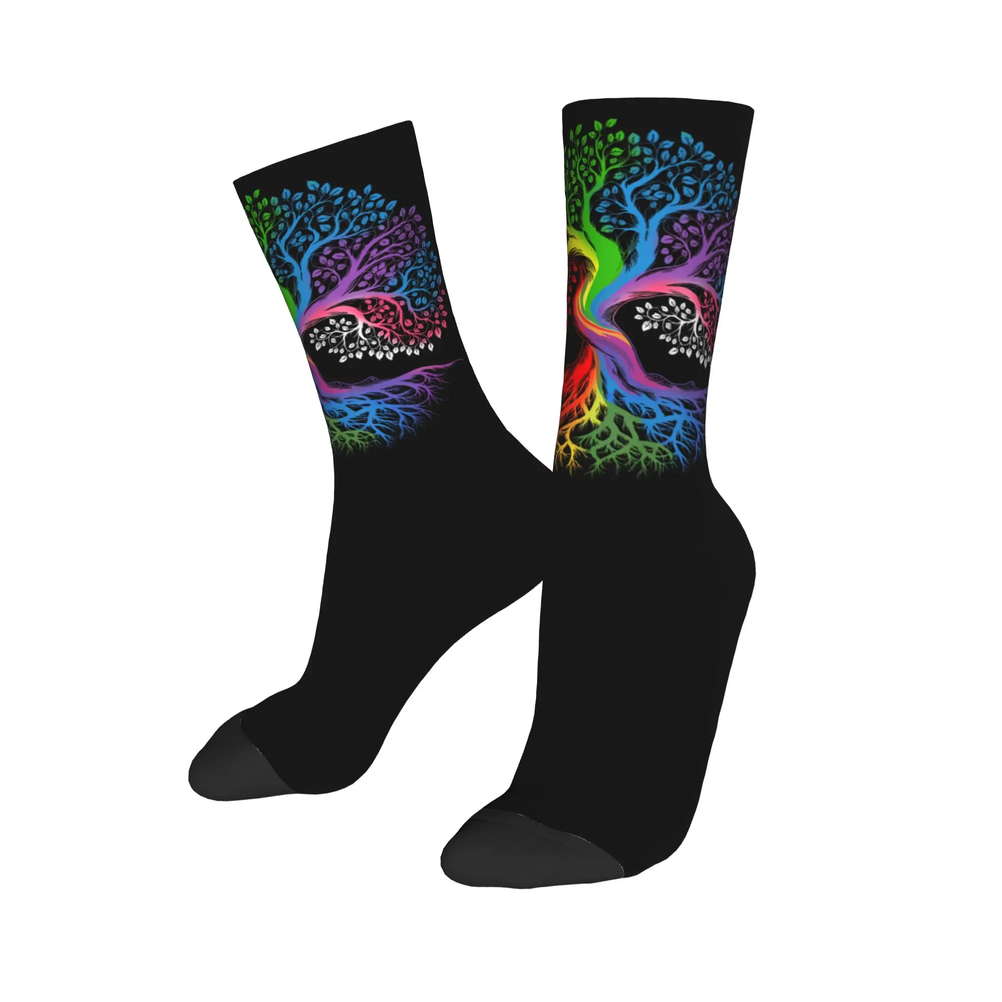 Crazy Design Tree Life Rainbow LGBT Gay Pride Flag Ally Basketball Socks  Middle Tube Socks for Women Men Sweat Absorbing