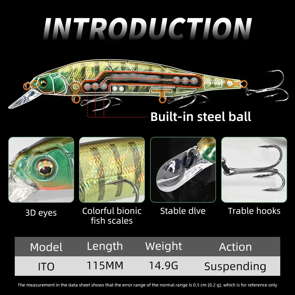 MEREDITH Suspending Swinging Minnow Hard Lure 115mm 14.9g Predator Esche adatte Profondità 1.8-2m Accessori da pesca in promozione