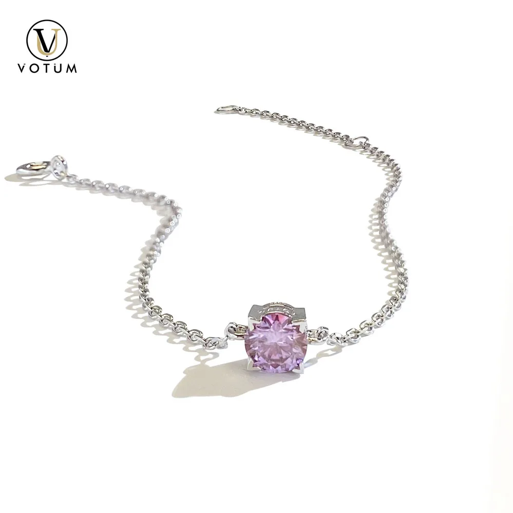 

Votum 0.5ct Round Pink Moissanite Bracelet for Women 925 Silver Chain 18K White Gold Plated Birthday Jewelry Love Gift for Girl