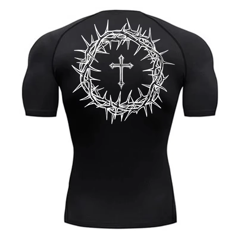 2026 Cross Print Compression Shirt Men's Christian Athletic Tshirt Tees Tops Gym Workout Fitness Running Baselayers Undershirts