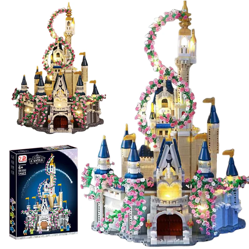 Magic Princess Castle Sakura House Building Blocks Street View Villa Model With LED Lights Mini Bricks Toy Christmas Adult Gifts