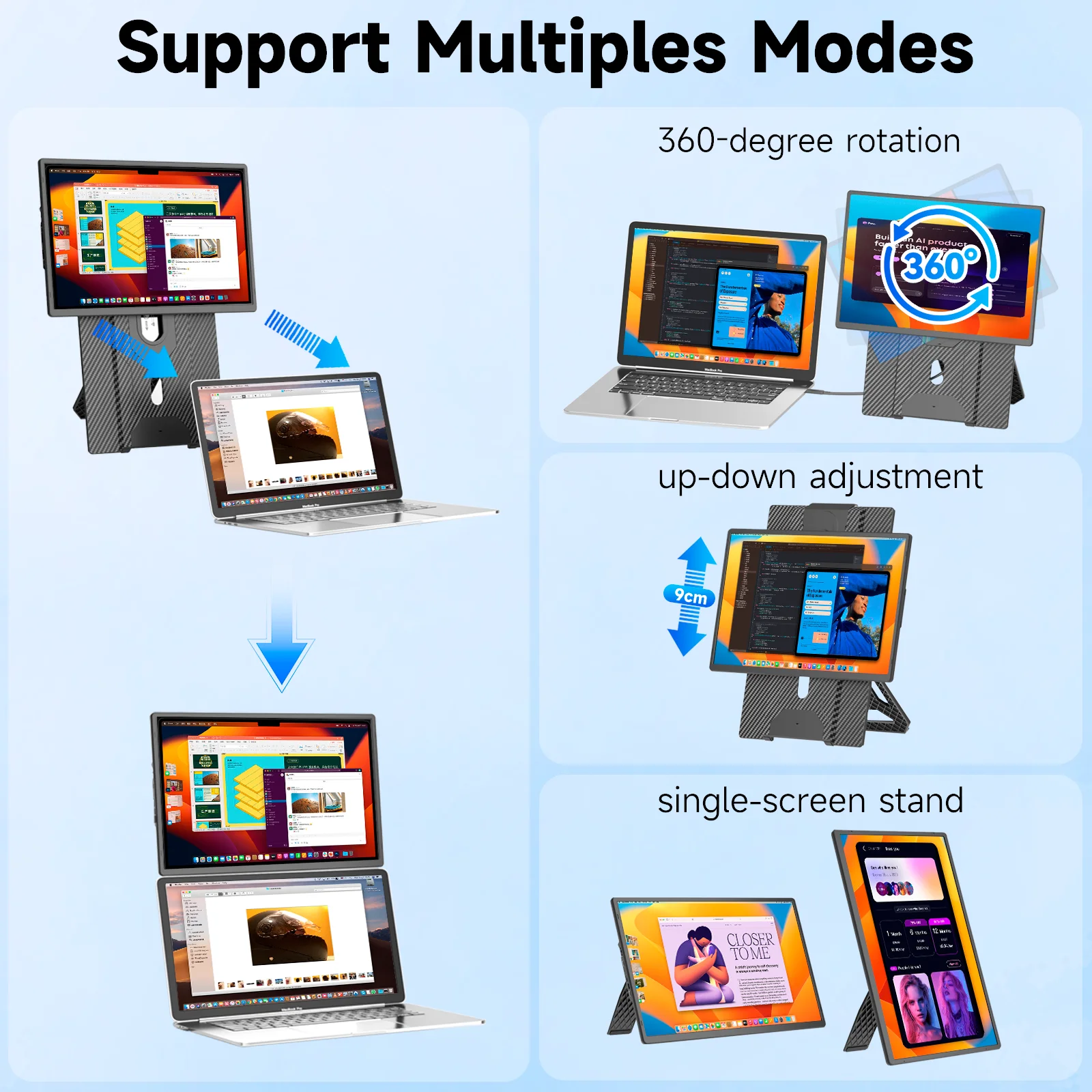 

360°Rotating Detachable Dual Monitor Portable for Laptop Laptop Screen Extender 16" FHD 1200P IPS Portable Monitor