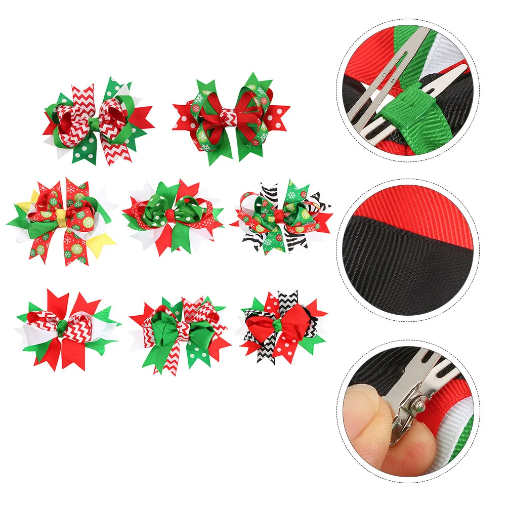 

Набор из 8 заколок для волос с бантиками, рождественские тематические заколки для детей, праздничный аксессуар для вечеринок, идеально подходят для Хэллоуина, дней рождения, клубных мероприятий