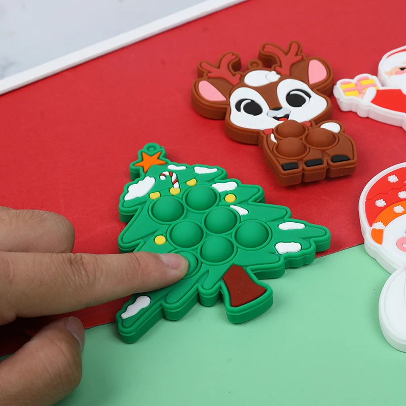 1-10 قطعة عيد الميلاد البوب سلاسل المفاتيح سيليكون فقاعة قلادة شجرة عيد الميلاد الحلي الاطفال السنة الجديدة حفلة هدية تفضل ضغط المفاتيح