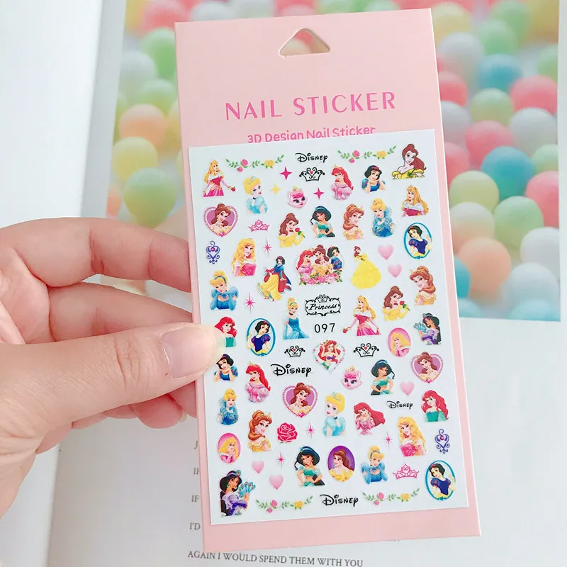 3D Disney Princess Nail Stickers Cartoon Cute Snow White Nail Design Elsa Anna Belle Rapunzel Cinderella Nail Decoration Sticker