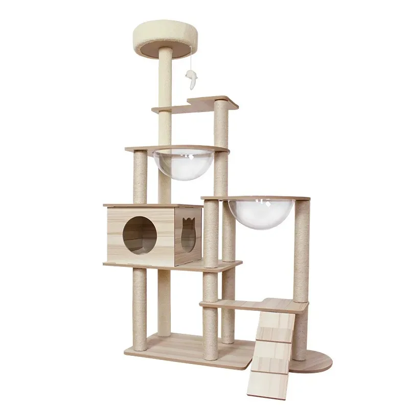 

Factory Supply Hoopet Stable Sturdy Multi-functional Activity Centre Wood Large Scratching Cat Tree Tower Condo