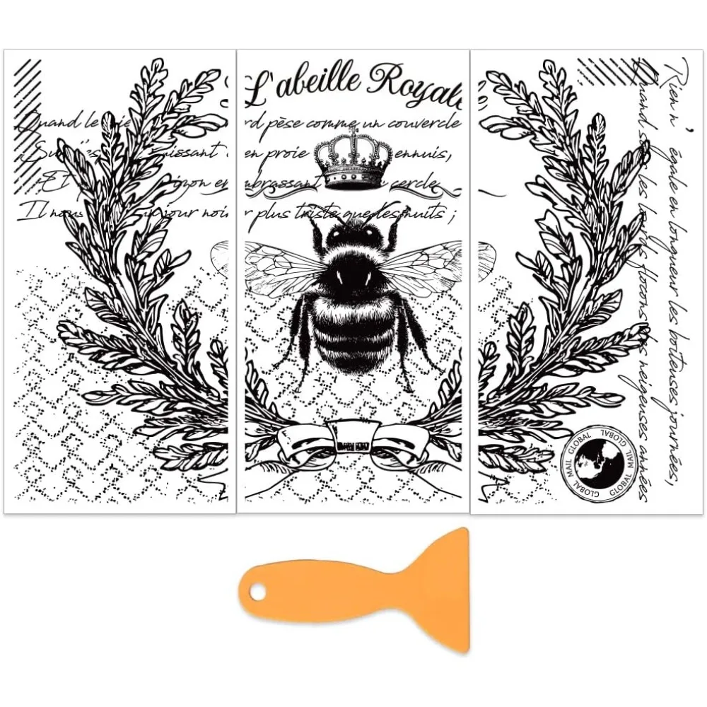 3 unids/set L'abeille Royale Rub on Transfers para muebles y manualidades - Calcomanías de abeja vintage de 6x12 pulgadas