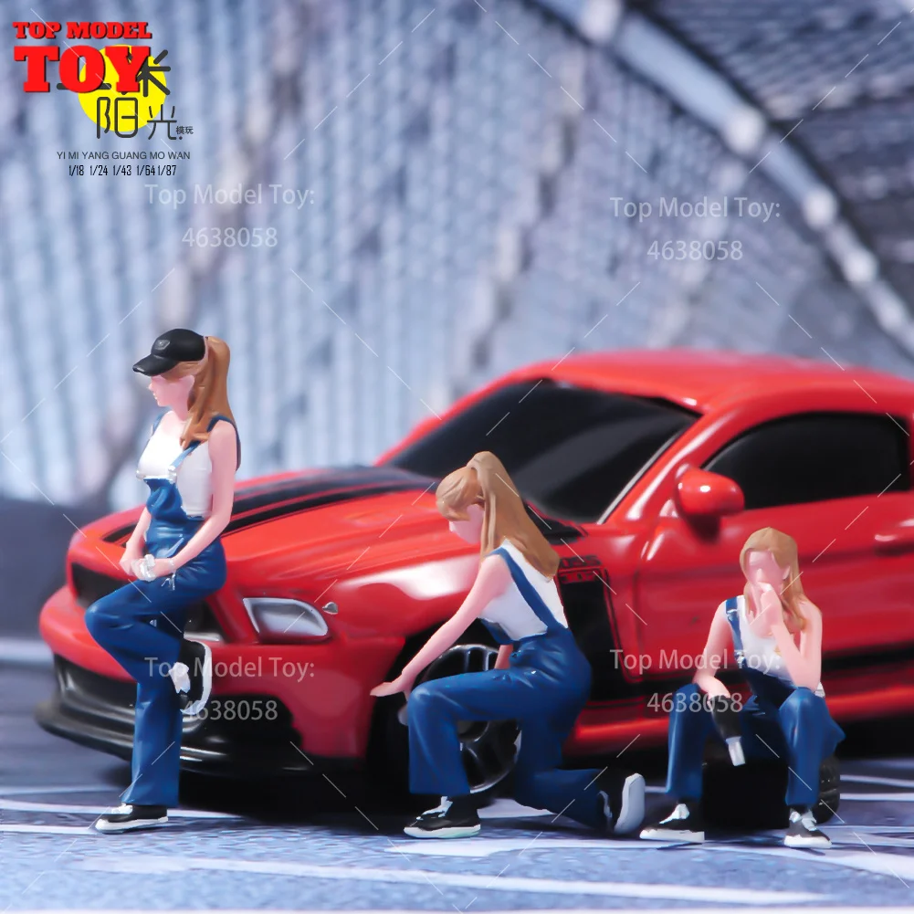 Painted Miniatures 1/64 1/87 1/43 Handsome Female Car Repairman Scene Figure Dolls Unpainted Model For Cars Decoration Toy