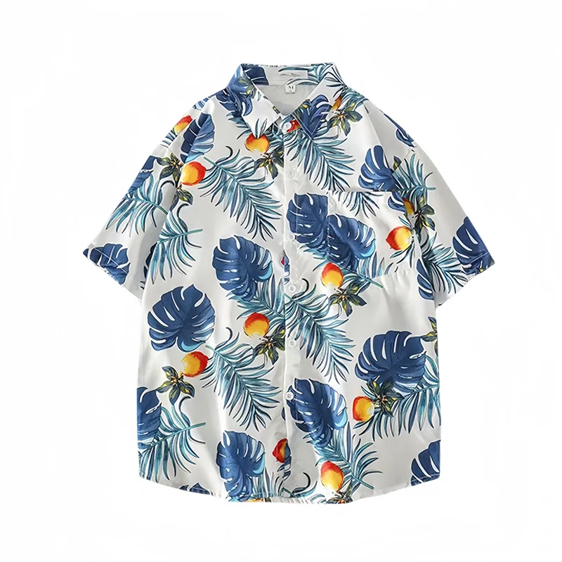 Men's Summer Seaside Vacation Short Sleeve Floral Shirt Casual Loose Top Retro Hawaiian Beach Half Sleeve Shirt Jacket