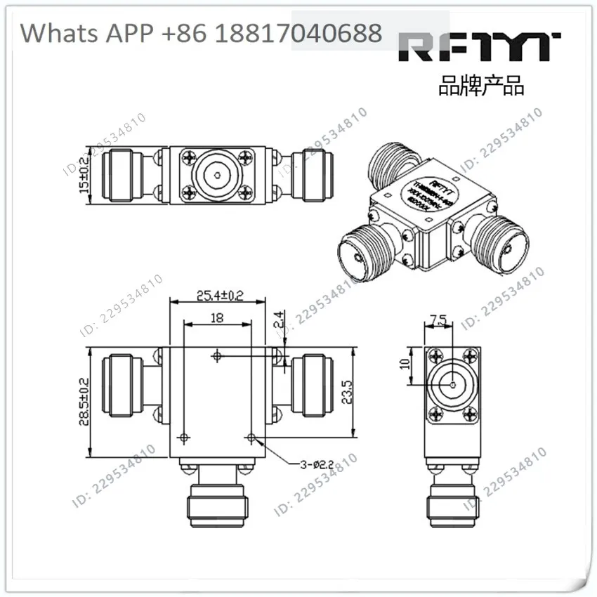 1PC hot seller 100W RFTYT directly from the manufacturer TH2528X series coaxial high power circulator frequency 800-4000MHz