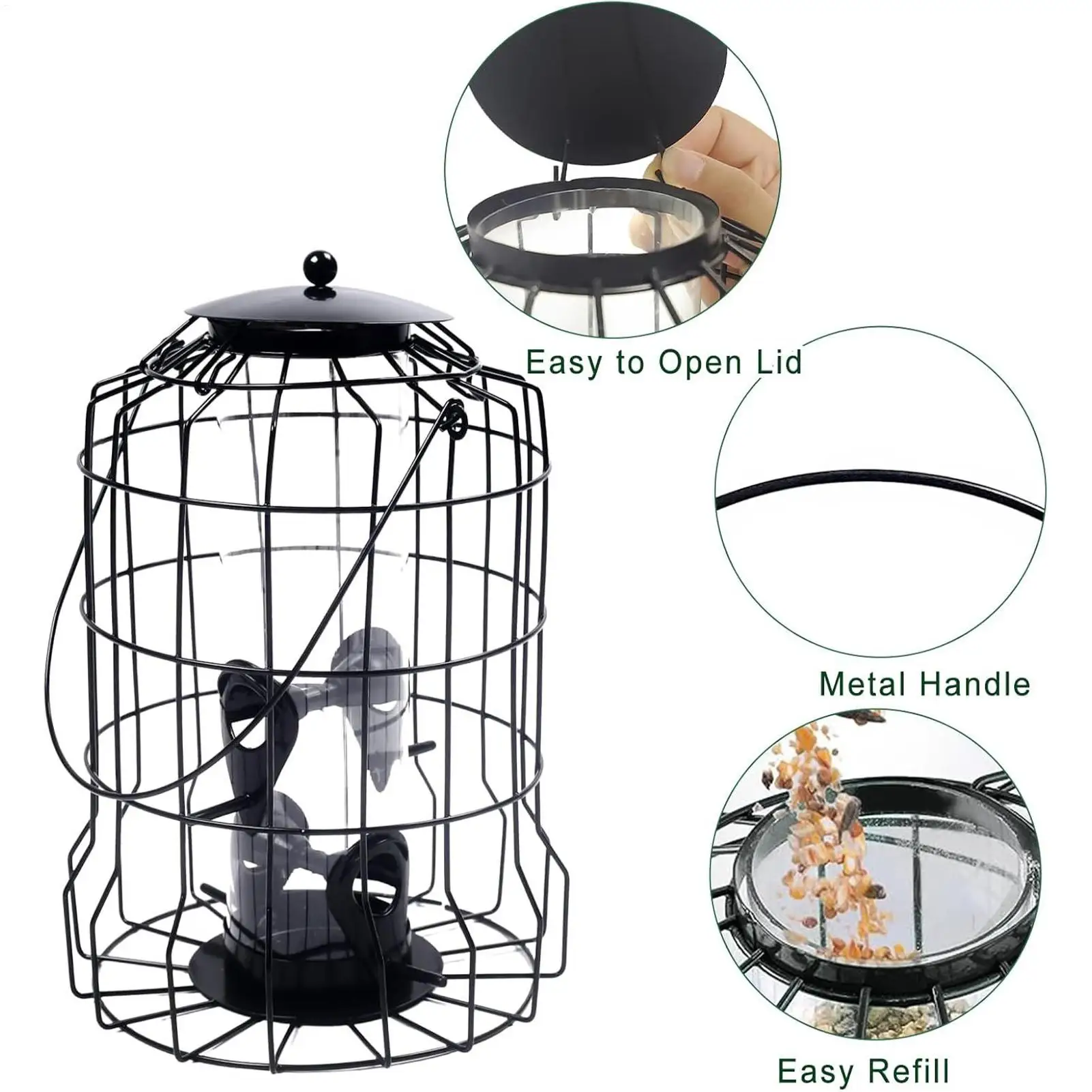 Bird Feeder 4-Port Weatherproof Squirrel Proof Metal Large Bird Feeder Outdoor Hangable for Watching Hummingbird Finch Chickadee