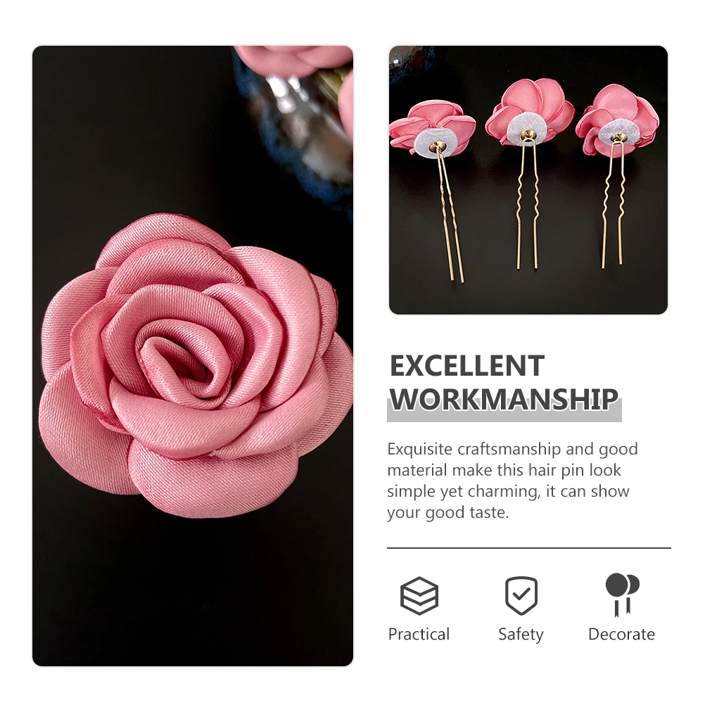 

3pcs Flower Pins Bridal Wedding Accessories U Shape Stick For Women Prom Party Chinese Hair Accessories Elegant