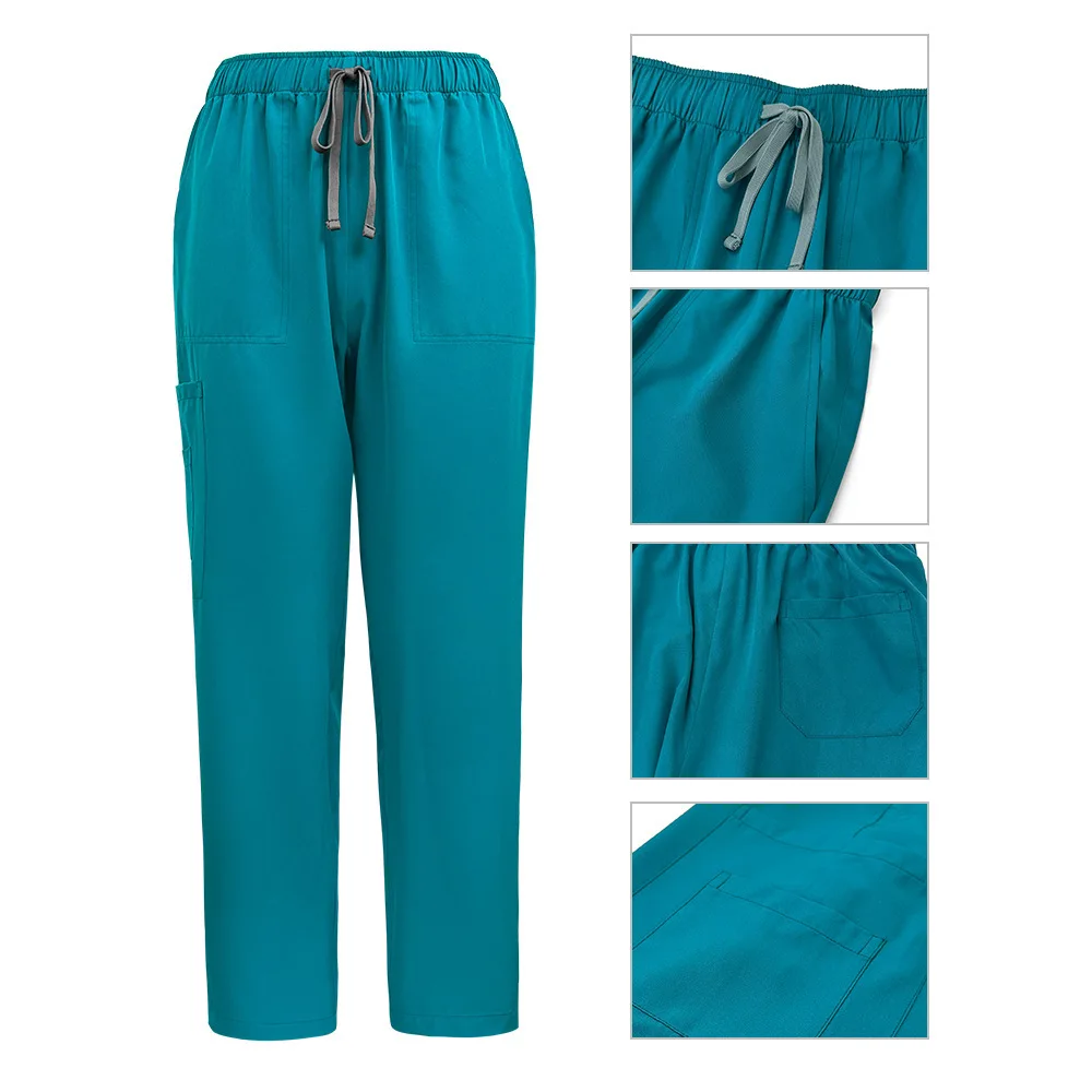 

Stand Collar Zipper Doctor Nurse Work Uniform Gown Suit Scrub Top Surgical Room Straight Pants Solid Color