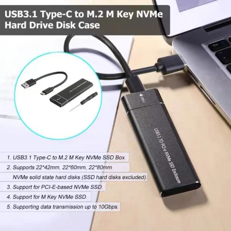 Type-C USB3.1 M2 Gen2 SSD External Hard Drive Enclosure Supports NGFF/NVME