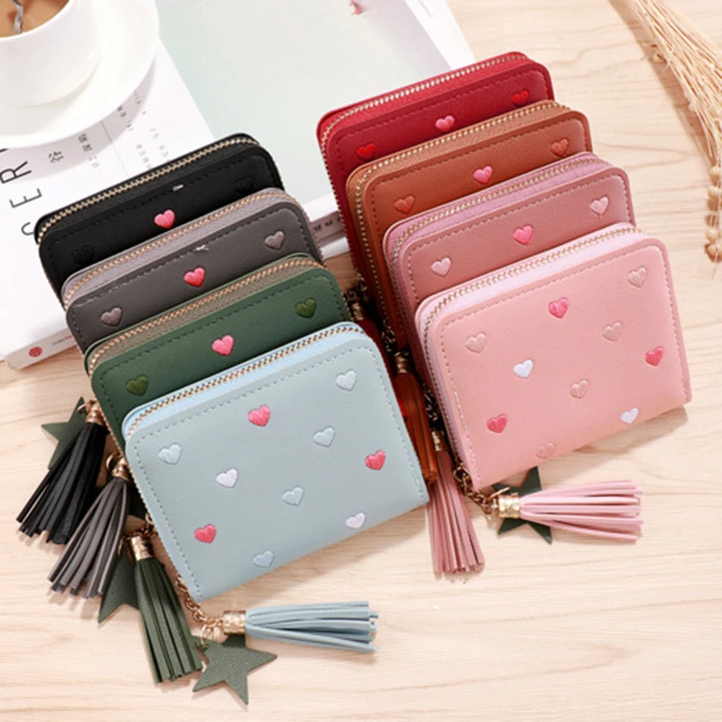 Wallets Women Mini With Heart PU Card Bag Female Credit Multi-Card Holders Money Clip Short Coin Purse For Ladies Zipper Wallet