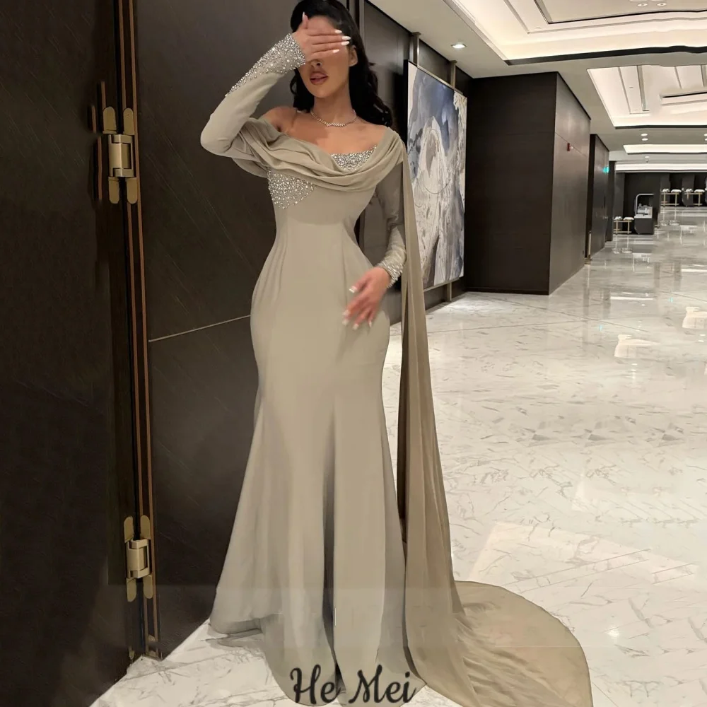 

Prom Dress Mermaid Customized Vintage Off Shoulder Crystals Party Gowns Long Sleeves Elegant Evening Dress فساتين سهرة