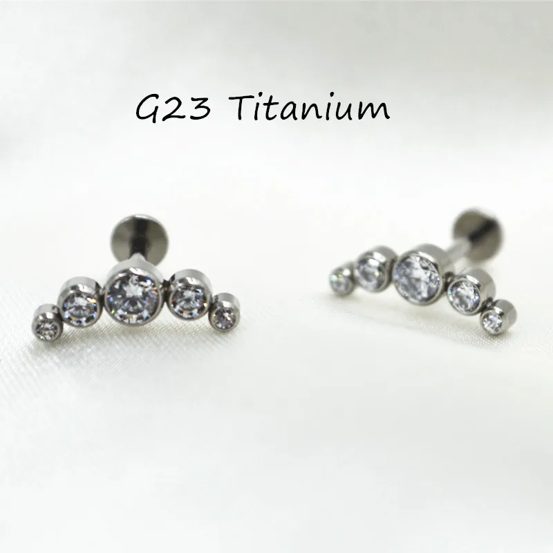 10pcs Body Jewelry 16G All G23 Titanium Clear CZ  5 Gems  Lip Labret Bar Ear Helix Tragus Rook Bar Piercing Jewelry Sliver/Gold