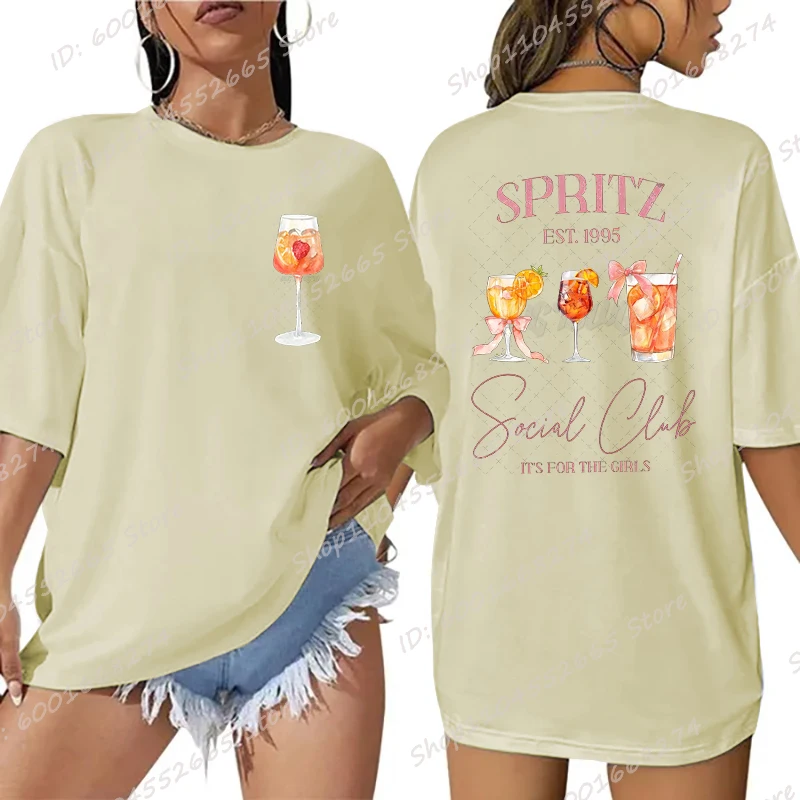 Aperol Spritz Social Club Graphic T-shirts For Women Summer Round Neck Tee Shirt Fashion Oversized Clothing Hot Selling T Shirts