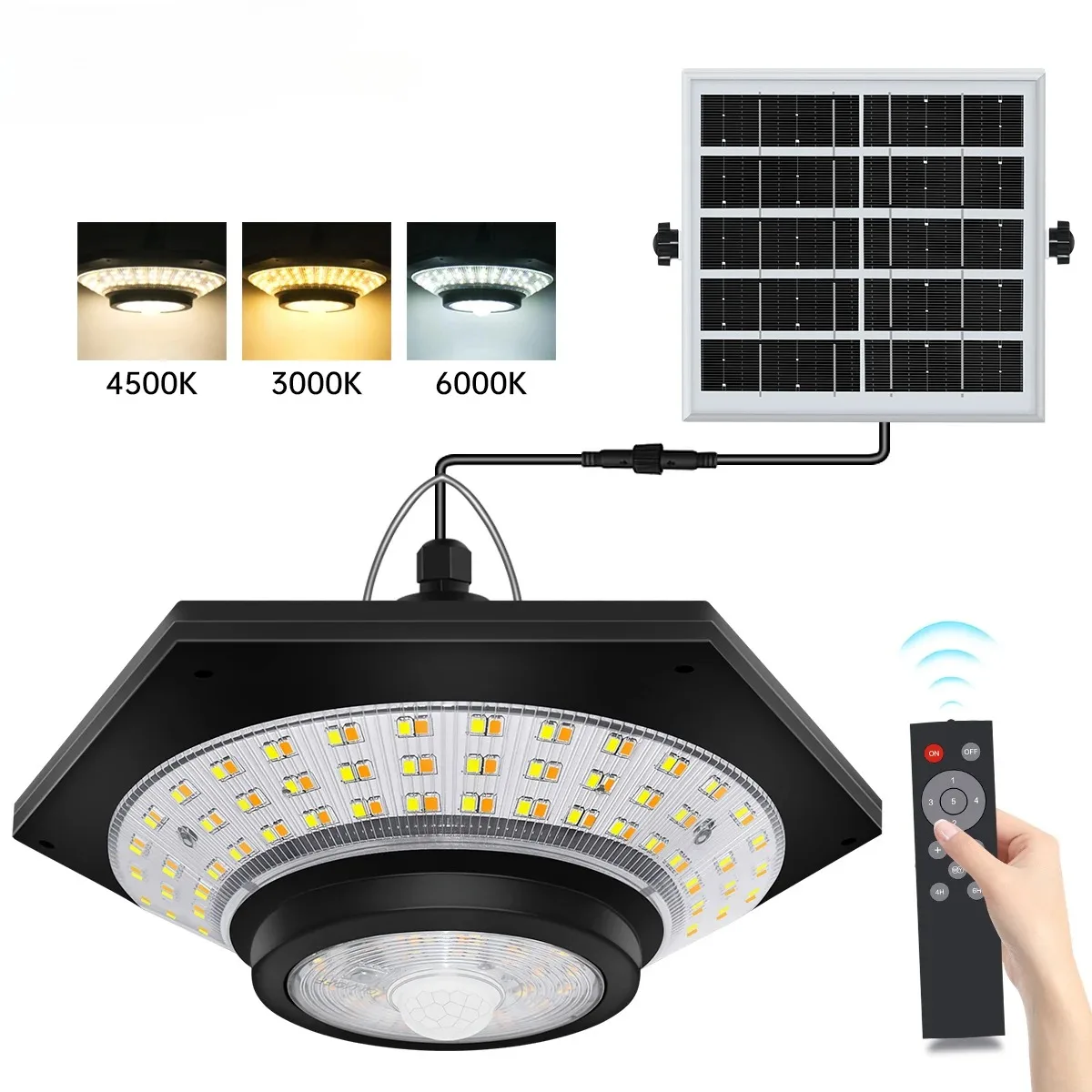Solar-Schuppenleuchte, Solar-Pendelleuchte für drinnen und draußen, 228/180 LED, 1000 lm, 5 Modi mit Fernbedienung für Scheune, Pavillon, Garage