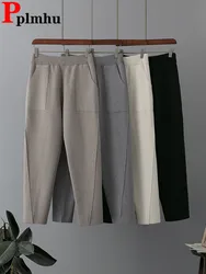 Pantalones bombachos de punto para mujer, ropa de punto informal, Pantalones elásticos de cintura alta, moda coreana, longitud hasta el tobillo, Calca sólida, nuevo, Otoño e Invierno