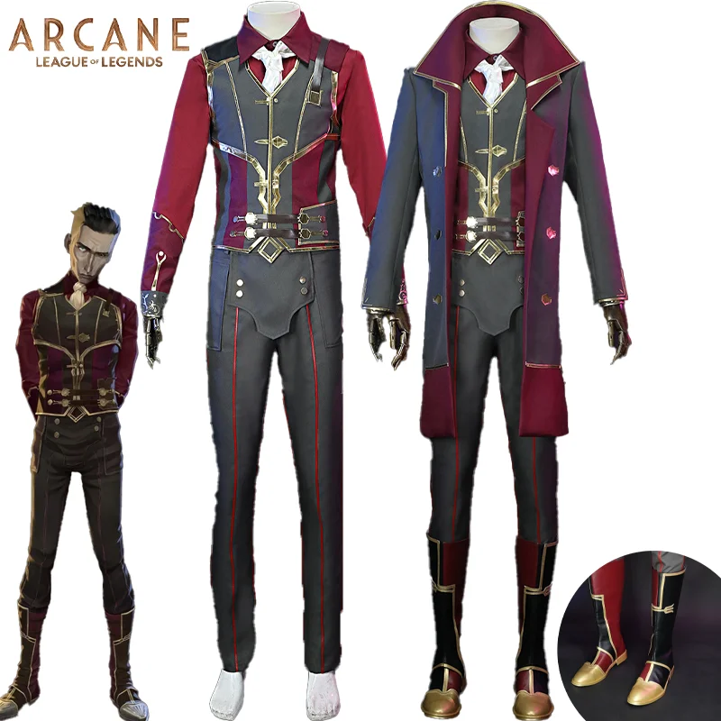 لعبة LOL Arcane Silco أزياء تنكرية عسكرية موحدة معطف واق من المطر التمهيد Jinx الأب الزي هالوين كرنفال البدلة للرجال الكبار