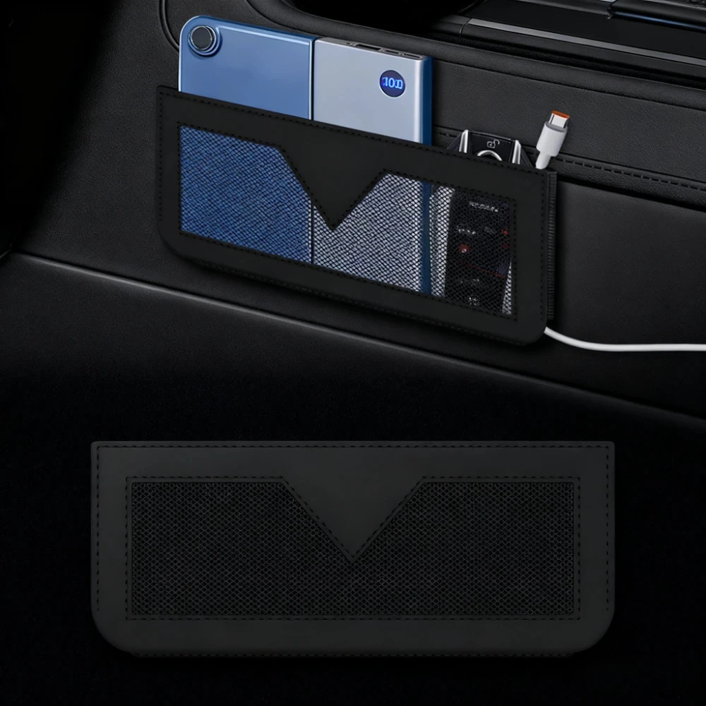 Auto-Aufbewahrungstasche aus PU-Leder, Handy-Halterung mit Klebenetz, Multifunktionale Autositz-Seitentasche, Konsolen-Aufbewahrungsbox, Auto-Zubehör – Detail 1