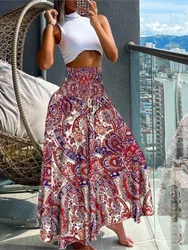 Falda larga con estampado de cintura alta para mujer, falda larga informal, estilo bohemio, a la moda, para vacaciones y playa, para verano, 2024