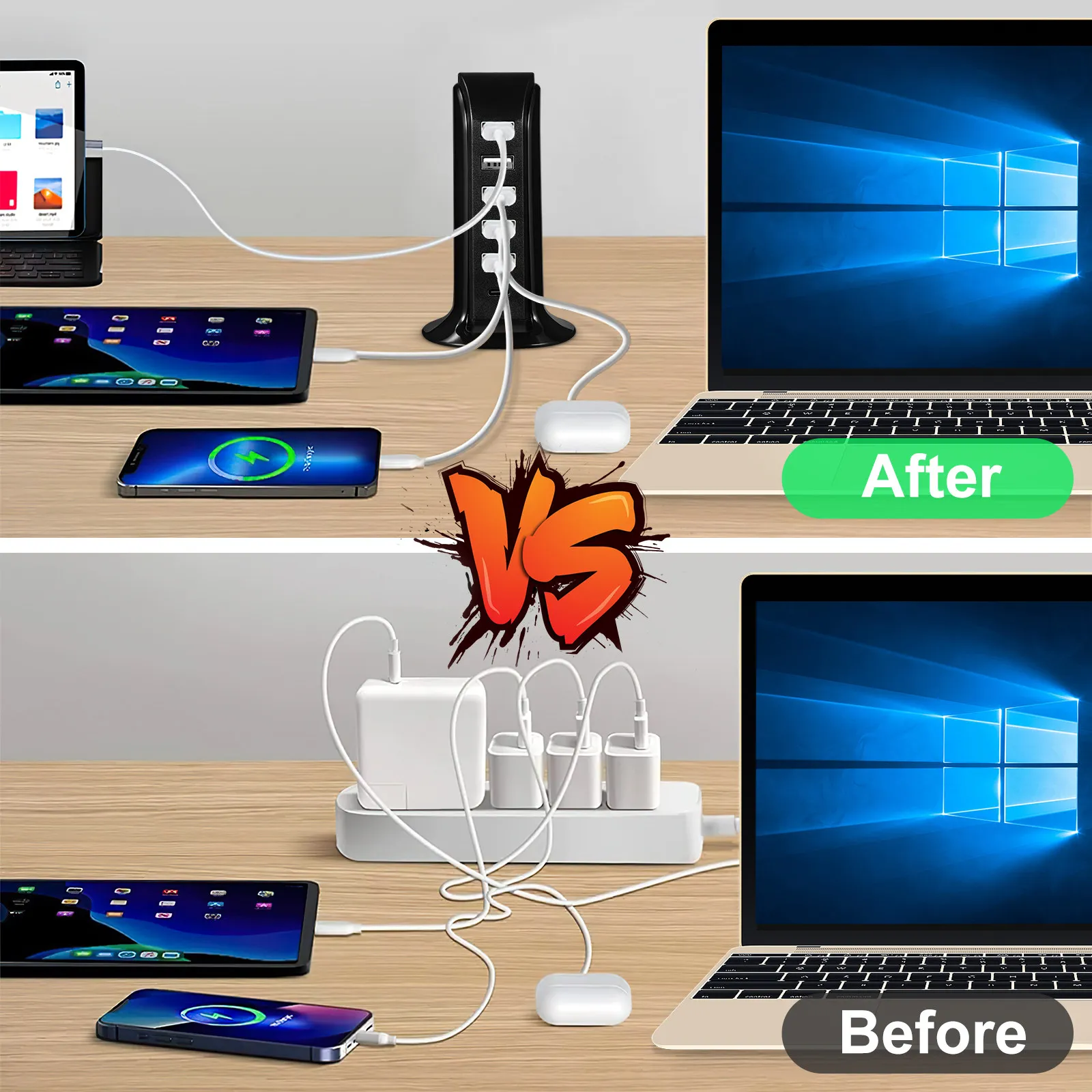 40w-マルチポート-usb-充電器高速充電ステーションデスクトップ-ac110-240v-英国プラグ黒コンパクトタワー複数のデバイス用-usb