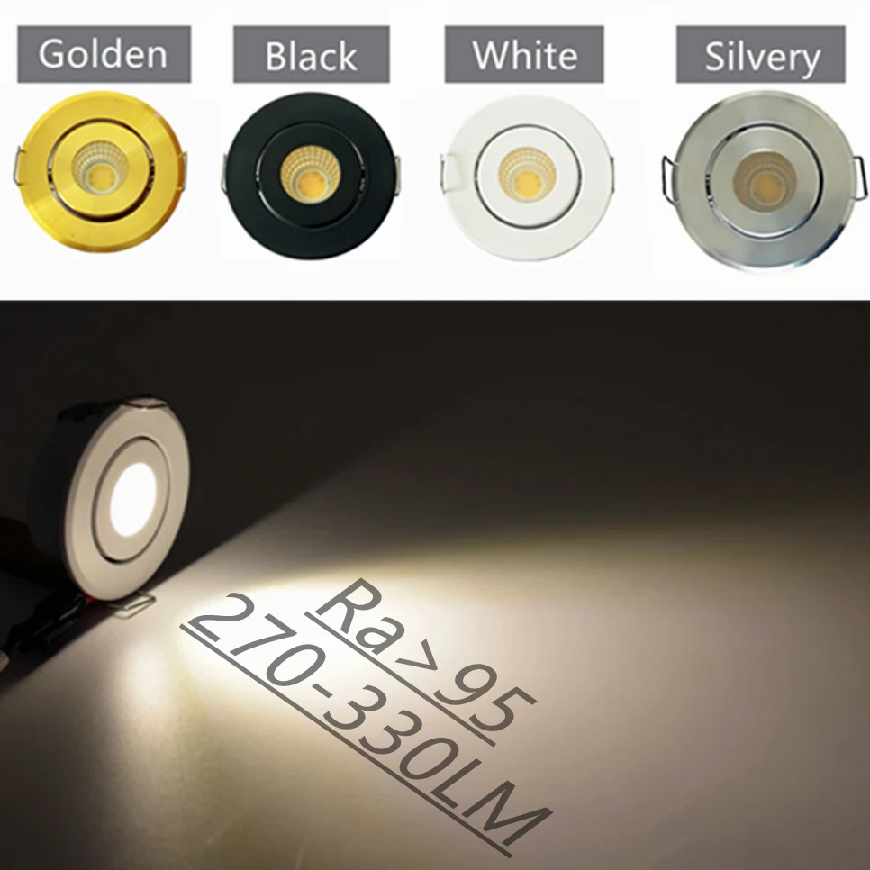 12V Mini COB Ceiling Light 3W LED Spot Light Adjustable Drive Free Down Lights Showcase Cabinet Recessed Lighting White Bold