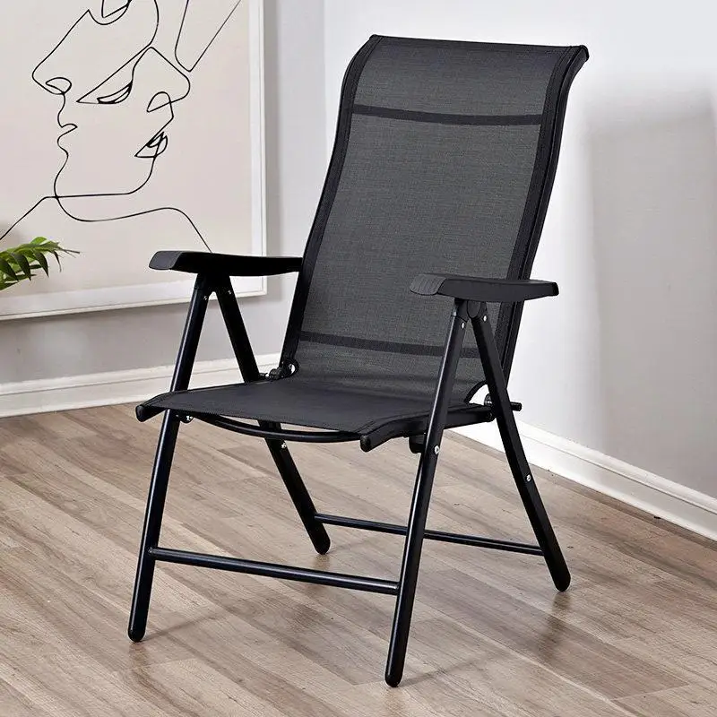 Folding Recliner Patio Chair Black Textilene Mesh High Back Garden with Armrests Outdoor Furniture for Yard Balcony Camping