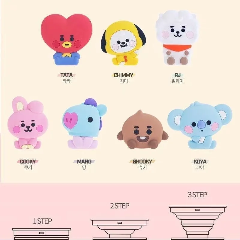 BT21 Koya RJ Shooky Mang Chimmy Tata Cooky Creative Acrylic Phone Bracket Cute Cartoon Foldable Anime Stand for Fans view 3