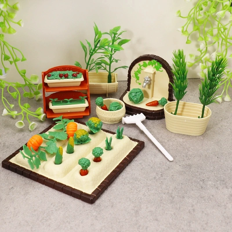 Miniatury Ogrodnictwo Warzywa Kwiaty Jedzenie Zestawy mebli do domku dla lalek Akcesoria Zabawki Plastikowe rękodzieło Dzieci Prezent na Boże Narodzenie