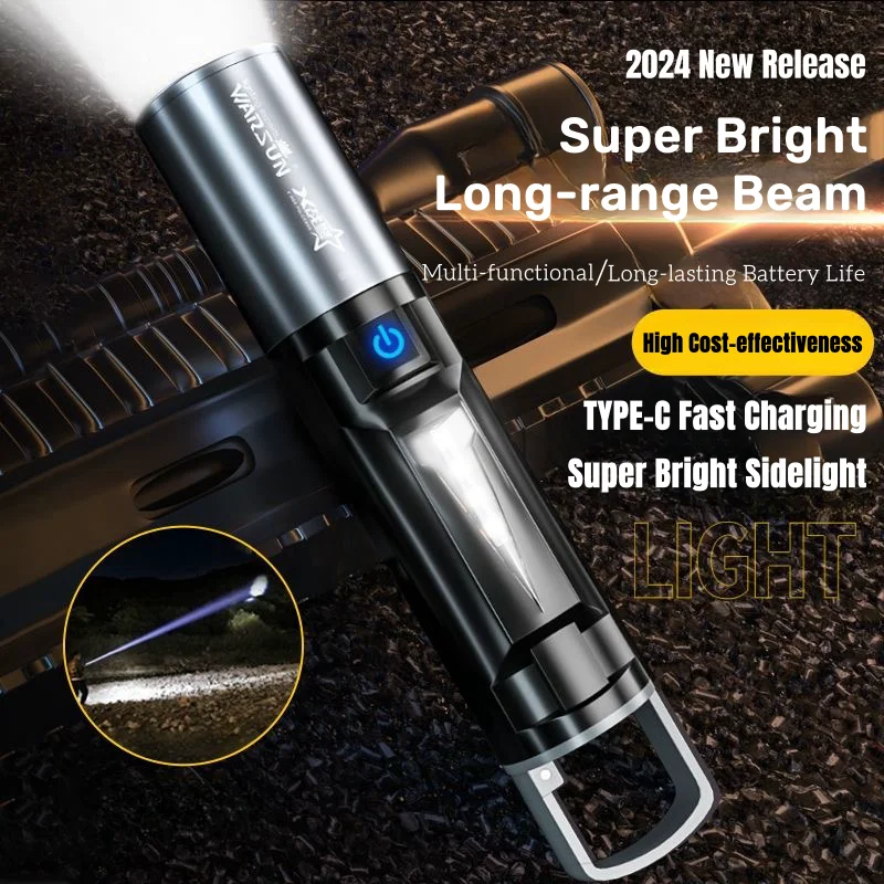 W7000 LED Flashlight 800 Lumens High Brightness Flashlight Waterproo Dustproof Type-c Fast Charging Super Bright LED Flashlight