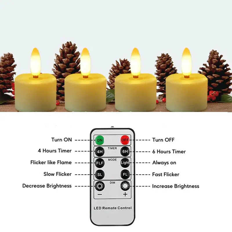 Set of 12 3D Wick Rechargeable Flameless Flickering Led TeaLight Candle Lamp Remote control w/Timer Decorative Home Bar Lighting