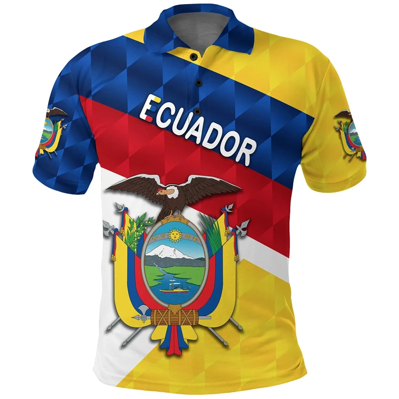 Ecuador Flag Map 3D Printed Polo Shirts For Men Clothes Ecuadorian Boy Short Sleeve Fashion Coat Of Arms POLO Shirt Jersey Tops #2