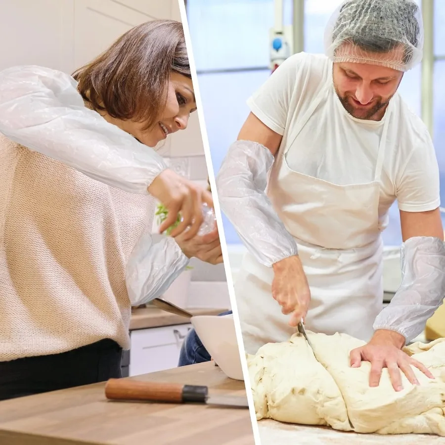 200 قطعة من البلاستيك المتاح الأكمام واقيات الذراع السائبة مقاوم للماء كم حامي للذراع مع المطاط على الكفة للاستخدام في Medi